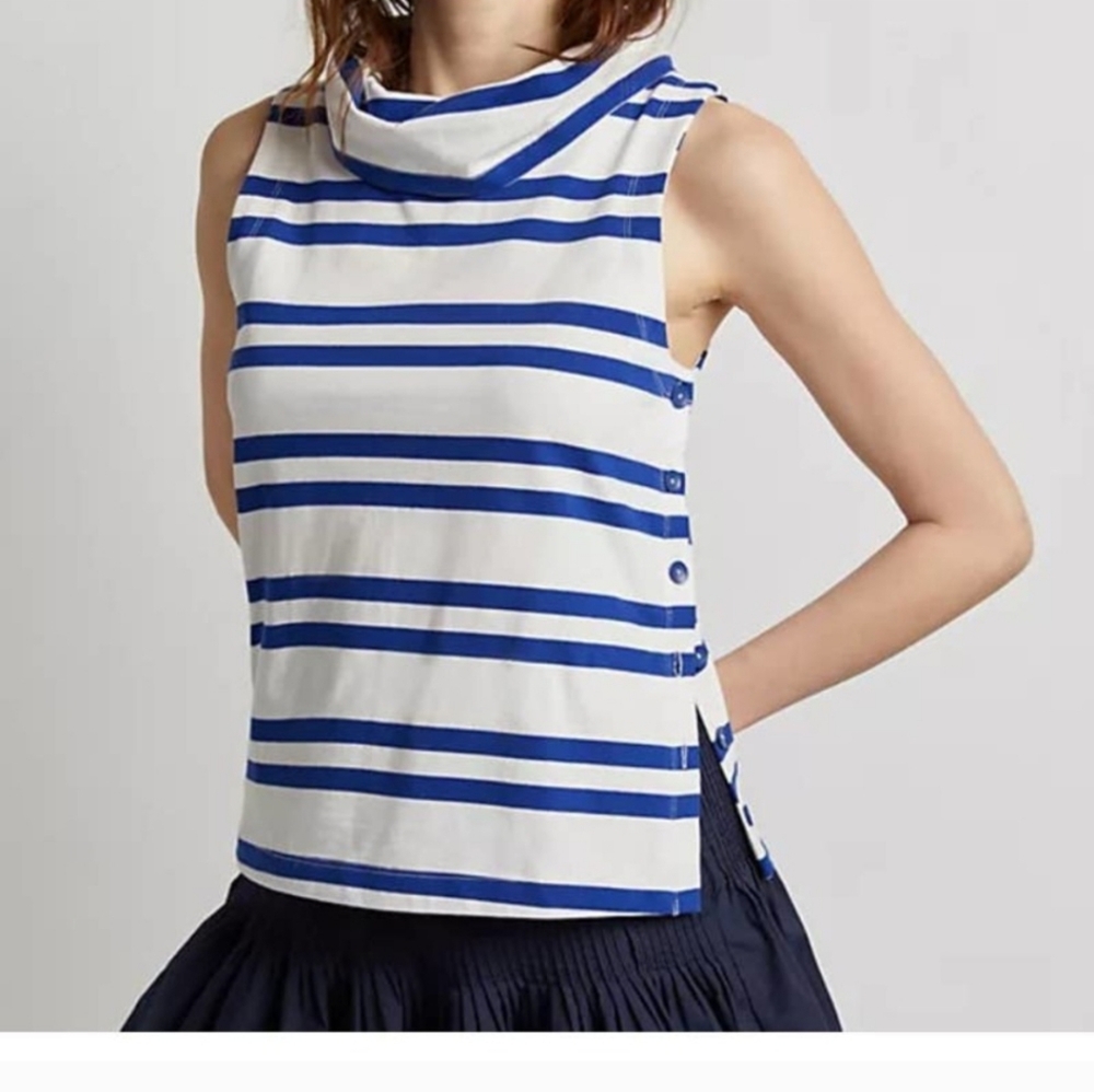 ANTHROPOLOGIE Maeve Sailor Cowl Neck Sleeveless Top Mariner Stripe Women's L NEW